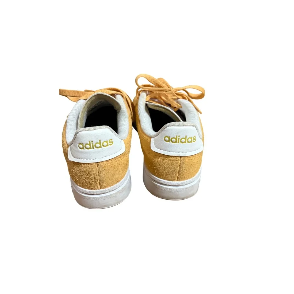Adidas Grand Court Mustard Yellow Suede Sneakers White Stripes Womens RARE 6.5